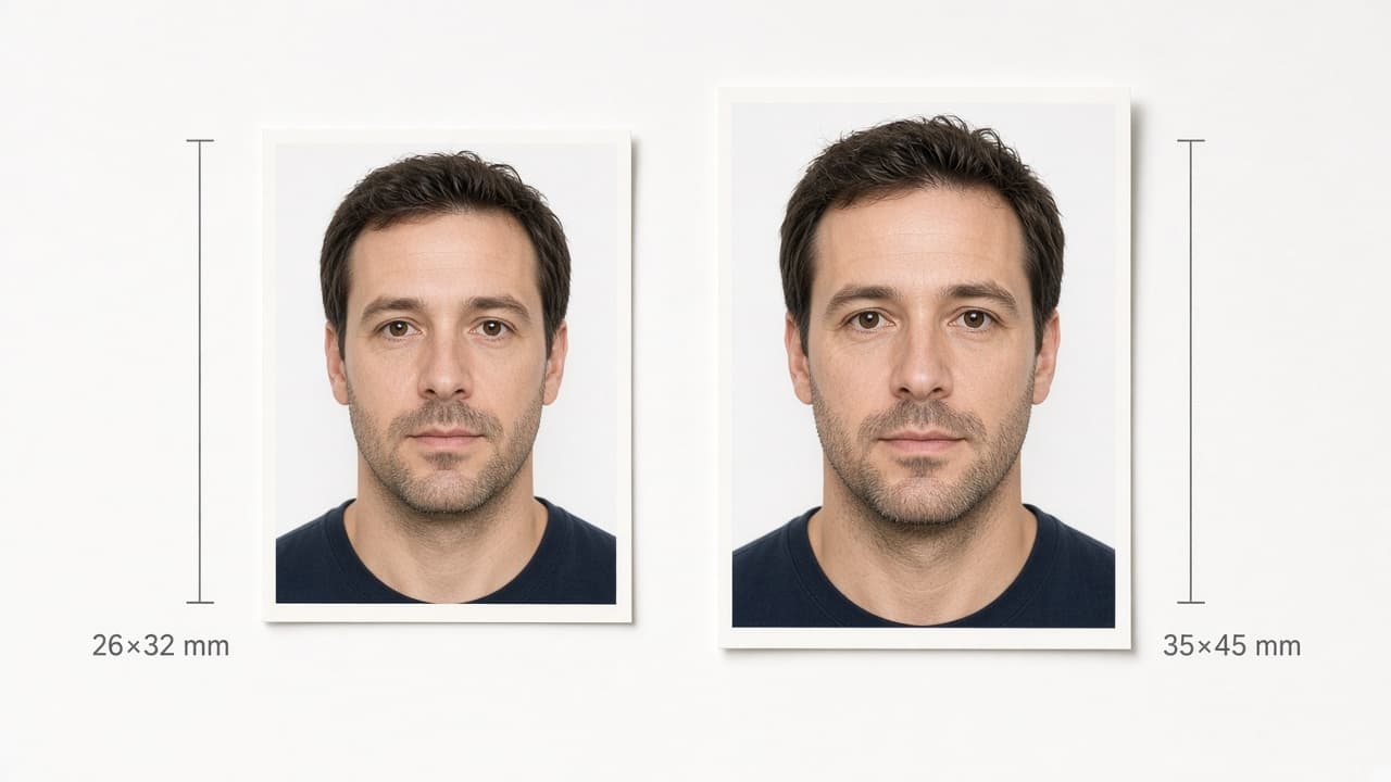 Spain 26×32 mm vs Schengen 35×45 mm: same face, different frame